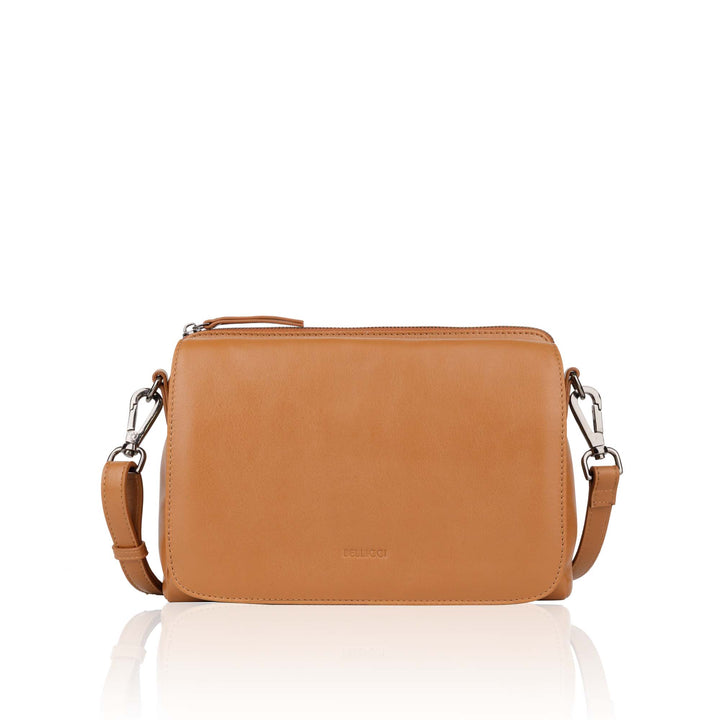 Voorkant Bellicci Pauline leren schoudertas #kleur_cognac