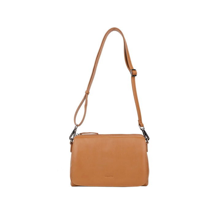 Voorkant met schouderriem Bellicci Pauline leren schoudertas #kleur_cognac
