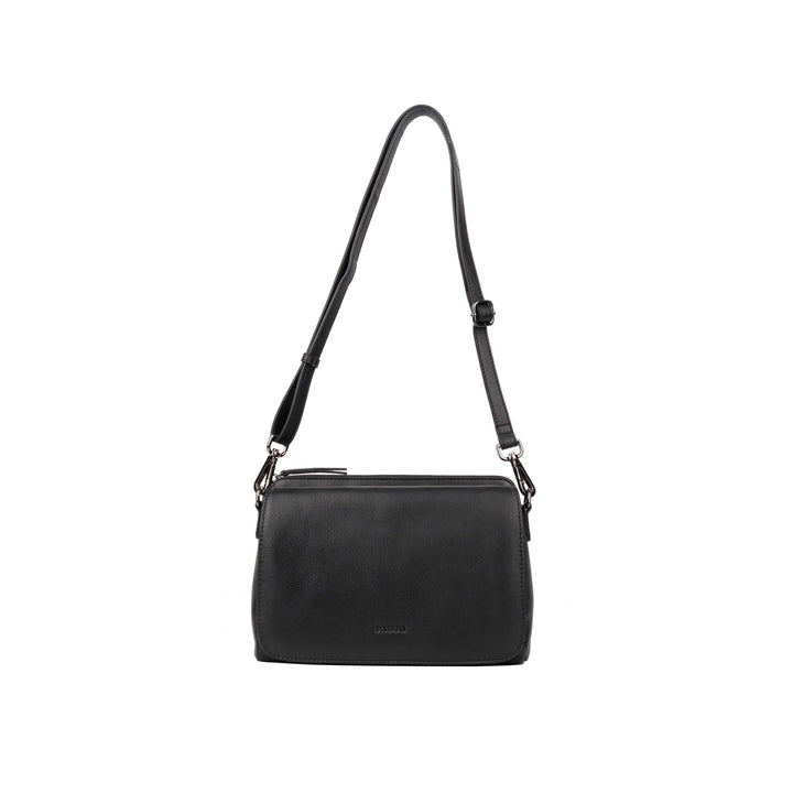 Voorkant met schouderriem Bellicci Pauline leren schoudertas #kleur_zwart