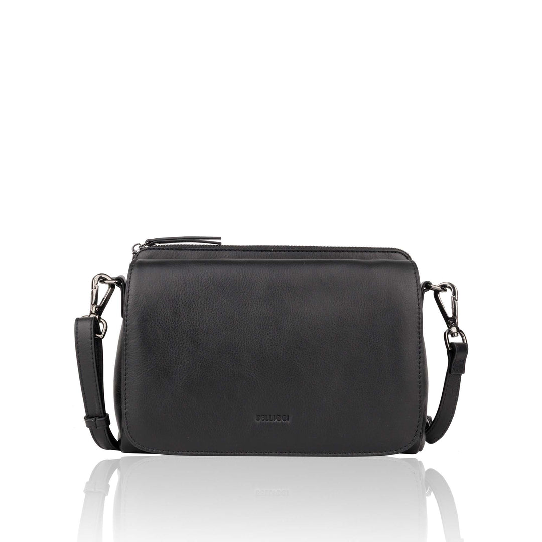 Voorkant Bellicci Pauline leren schoudertas #kleur_zwart