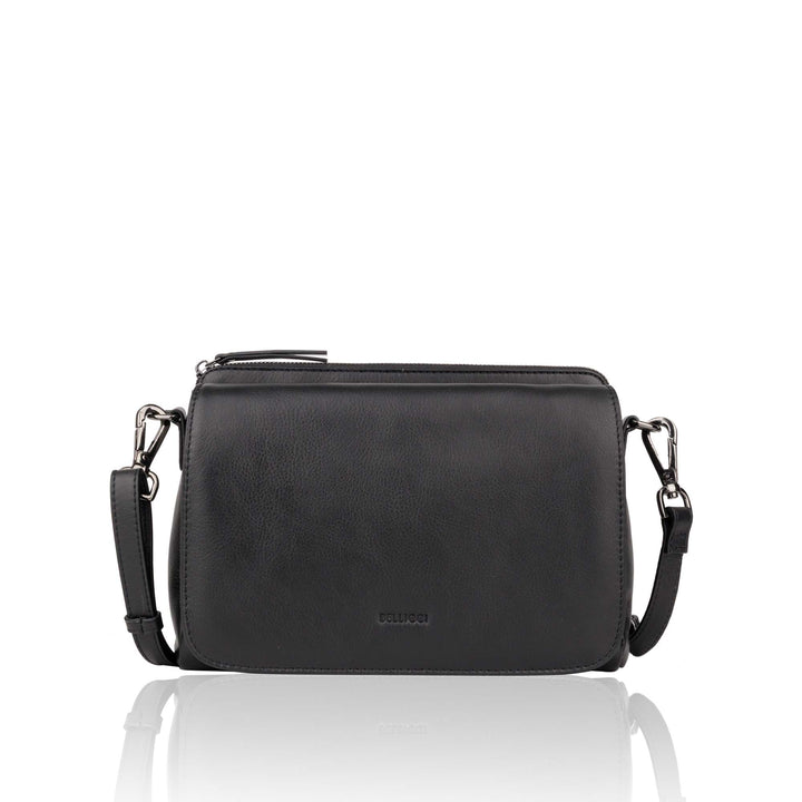 Voorkant Bellicci Pauline leren schoudertas #kleur_zwart
