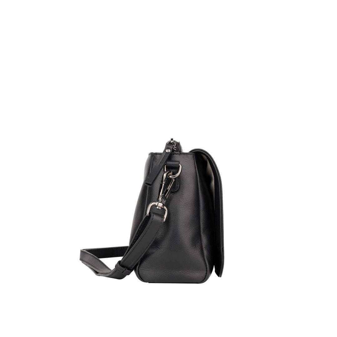 Zijkant Bellicci Pauline leren schoudertas #kleur_zwart