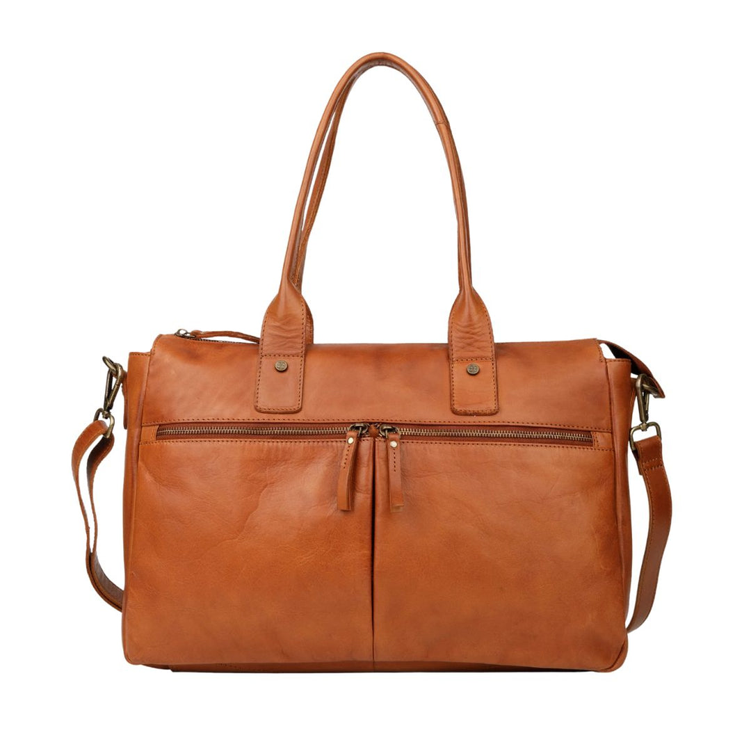 Voorkant van de Bellicci Greselle leren werktas in het cognac #kleur_cognac