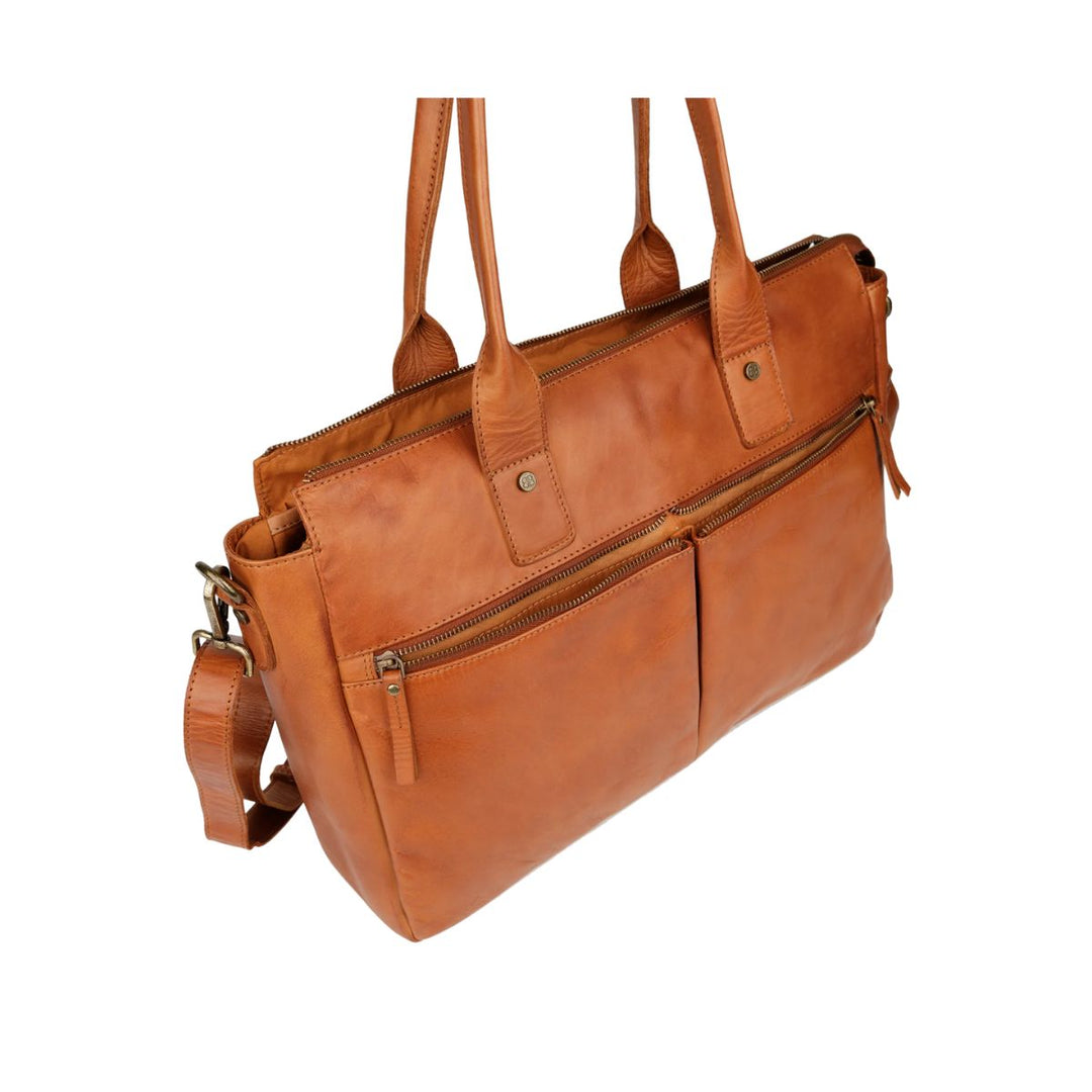 Voorzijde van de Bellicci Greselle leren werktas in het cognac #kleur_cognac