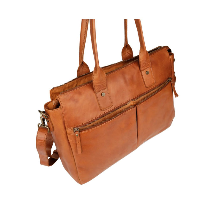 Voorzijde van de Bellicci Greselle leren werktas in het cognac #kleur_cognac