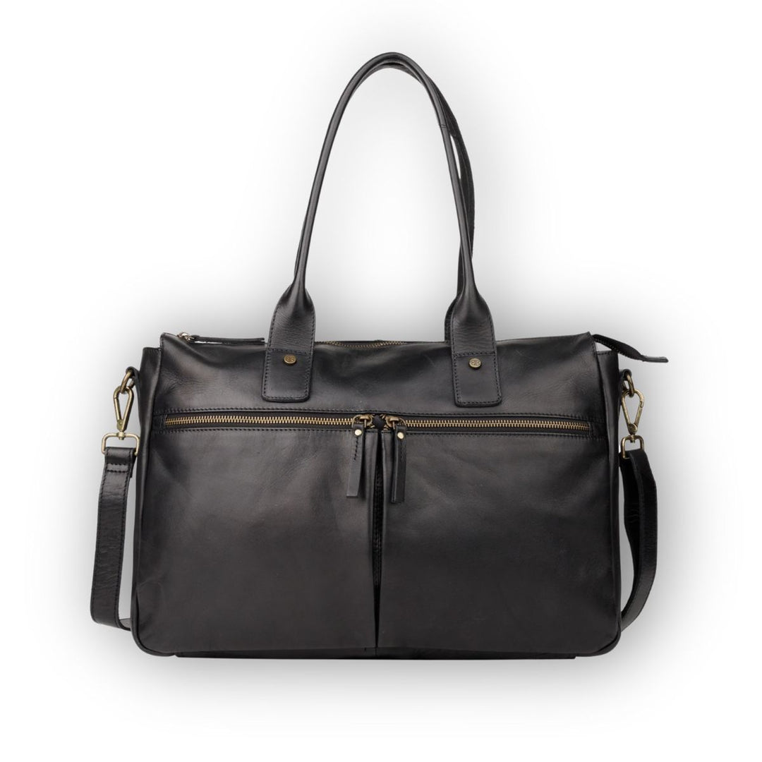 Voorkant van de Bellicci Greselle leren werktas in het zwart #kleur_zwart