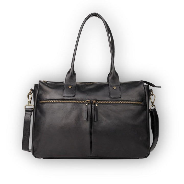 Voorkant van de Bellicci Greselle leren werktas in het zwart #kleur_zwart