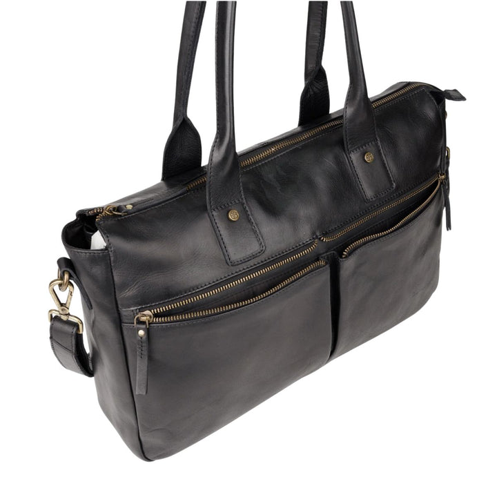 Voorzijde van de Bellicci Greselle leren werktas in het zwart #kleur_zwart