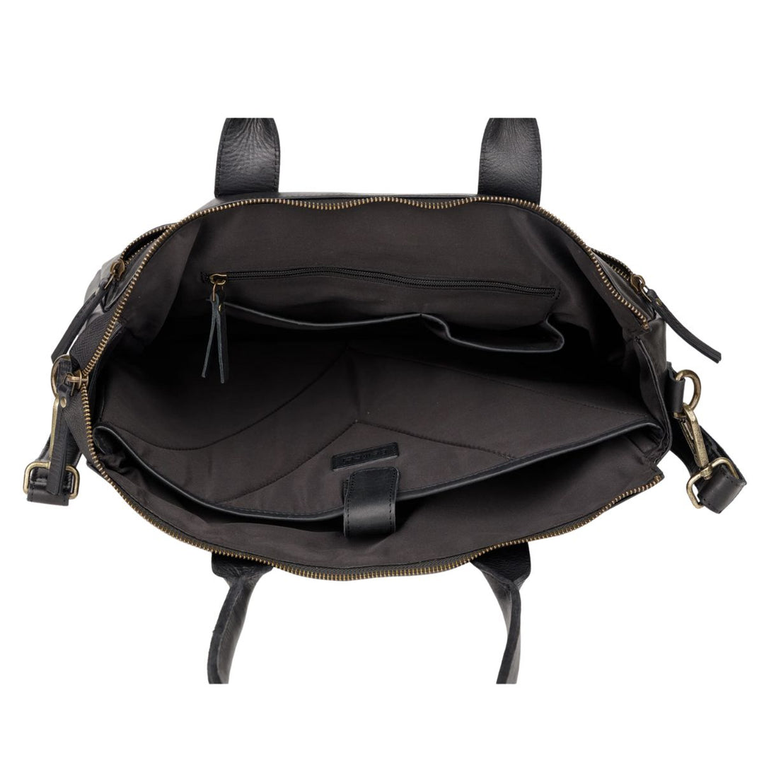 Binnenkant van de Bellicci Greselle leren werktas in het zwart #kleur_zwart