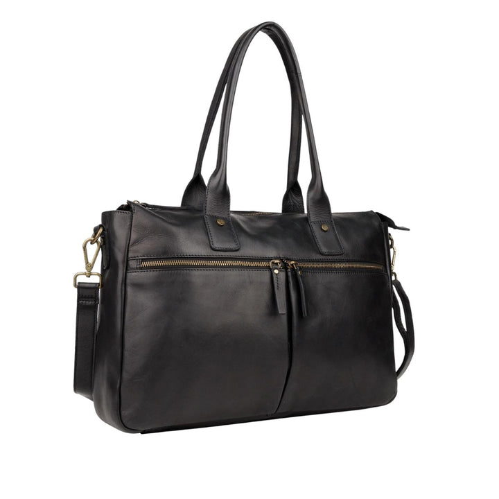 Voorzijde van de Bellicci Greselle leren werktas in het zwart #kleur_zwart