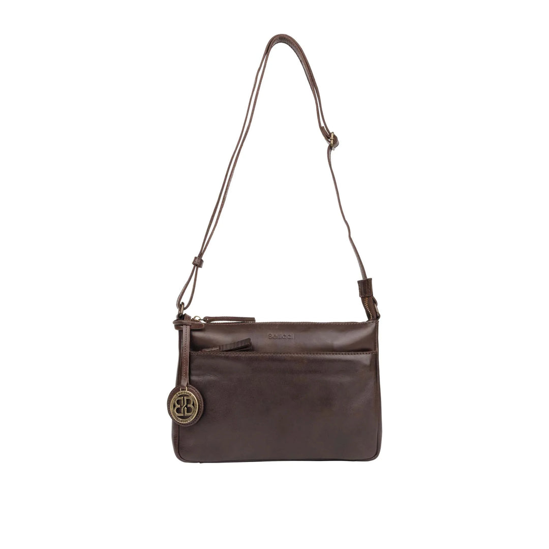 Voorkant met schouderriem Bellicci Cecillia crossover tas #kleur_donkerbruin