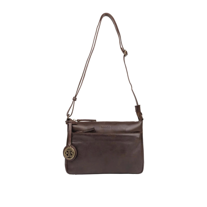 Voorkant met schouderriem Bellicci Cecillia crossover tas #kleur_donkerbruin