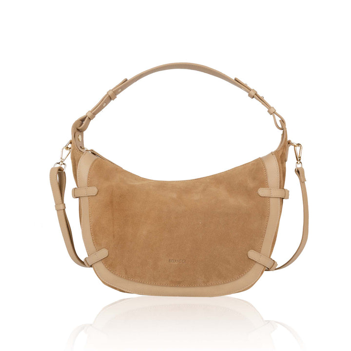 Voorknat Bellicci Raviera suede schoudertas #kleur_mushroom