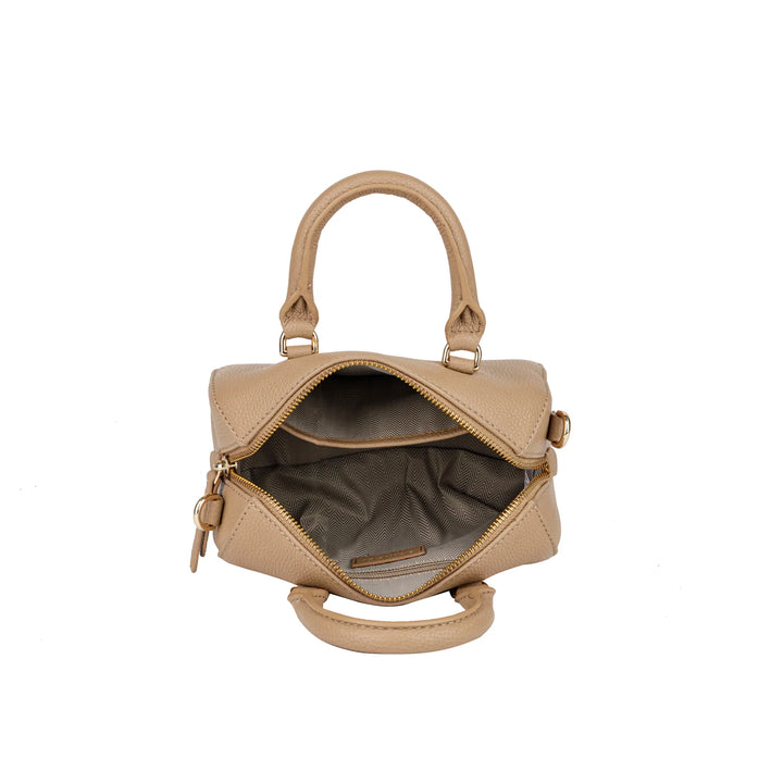 Binnenkant van de Bellici Cara leren handtas beige #kleur_beige