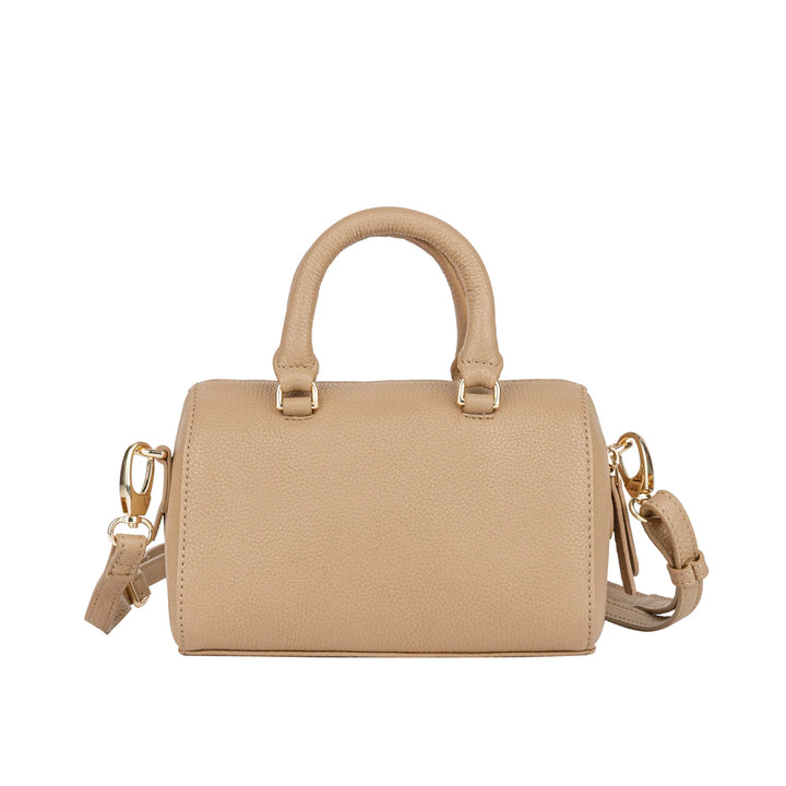 Achterkant van de Bellici Cara leren handtas beige #kleur_beige