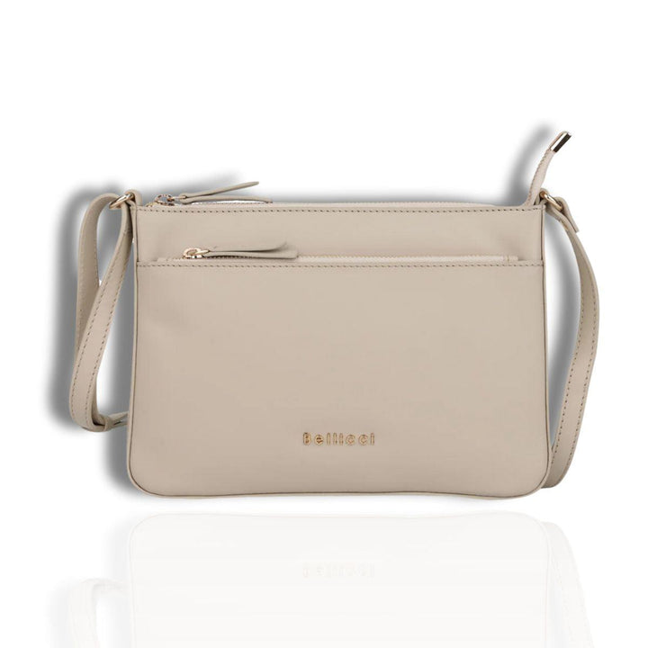 Voorkant Bellici Milena leren crossbody tas beige #kleur_beige