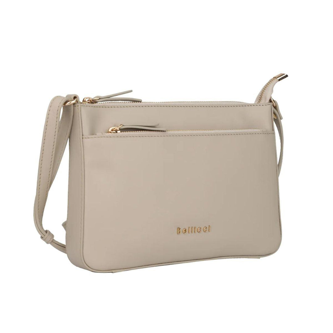 Voorzijde Bellici Milena leren crossbody tas beige #kleur_beige
