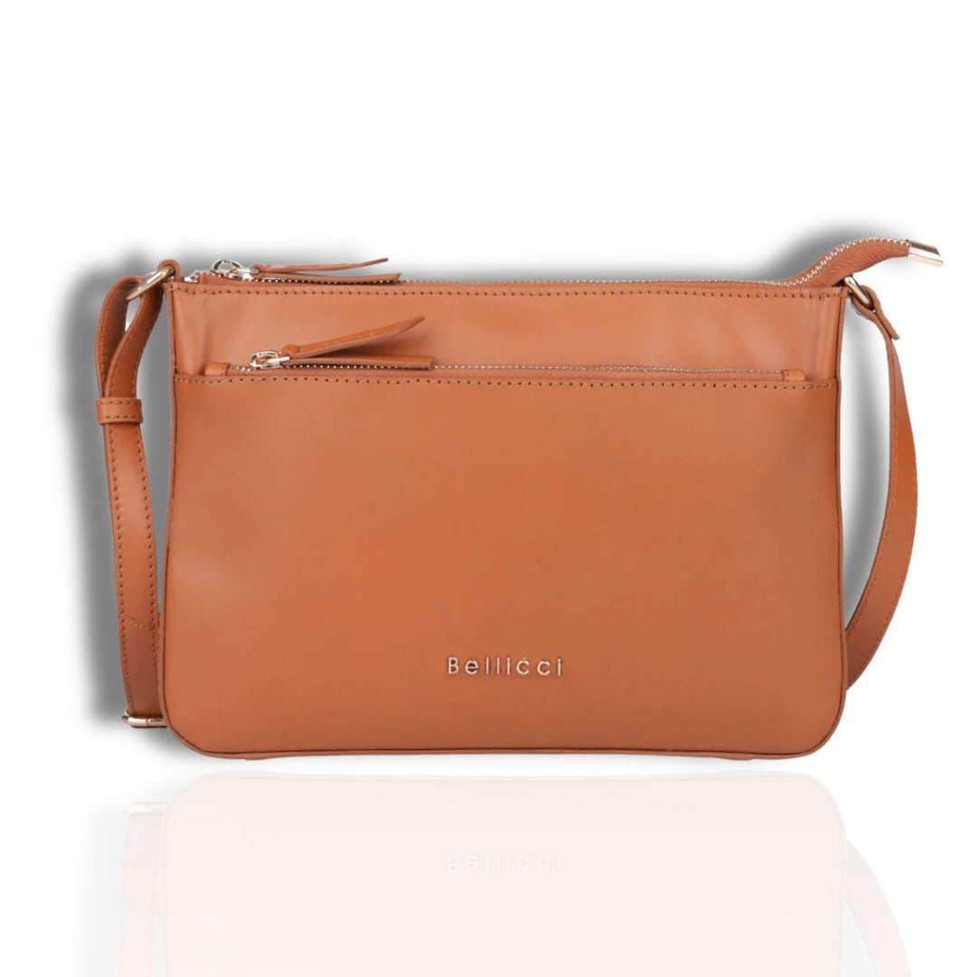 Voorkant Bellici Milena leren crossbody tas cognac #kleur_cognac