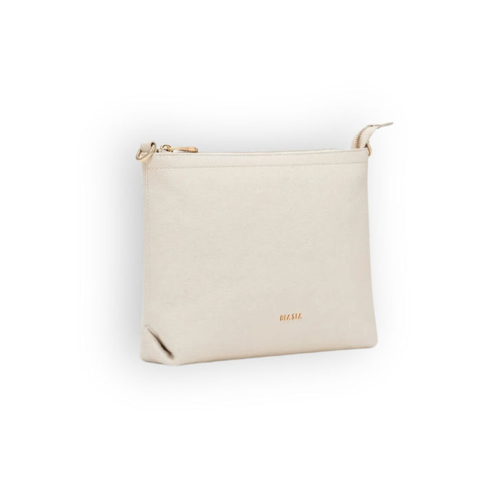 Voorzijde van de BIBP9FA01 leren crossover flat bag in het beige #kleur_beige