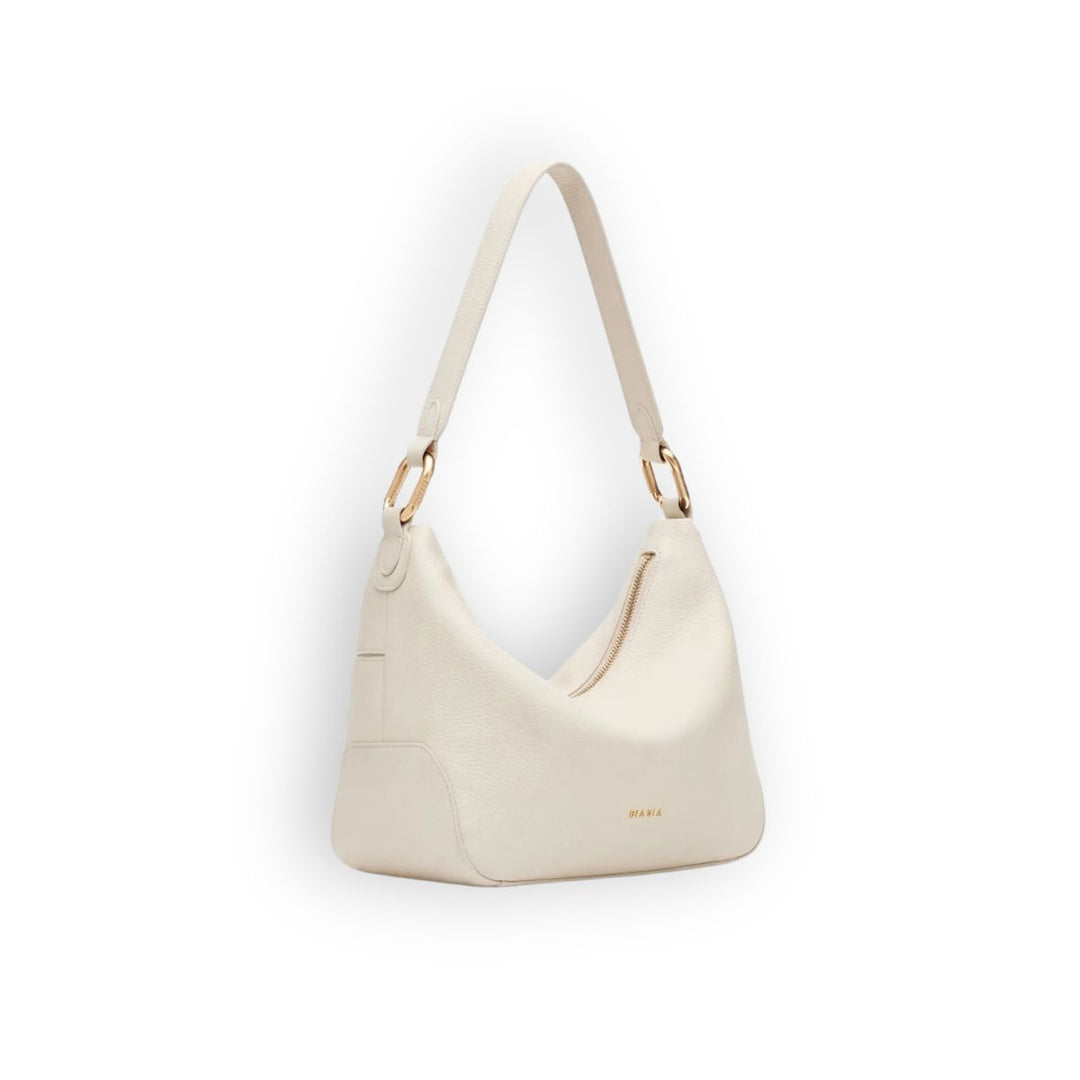 Voorzijde van de Biasia leren schoudertas in beige #kleur_beige