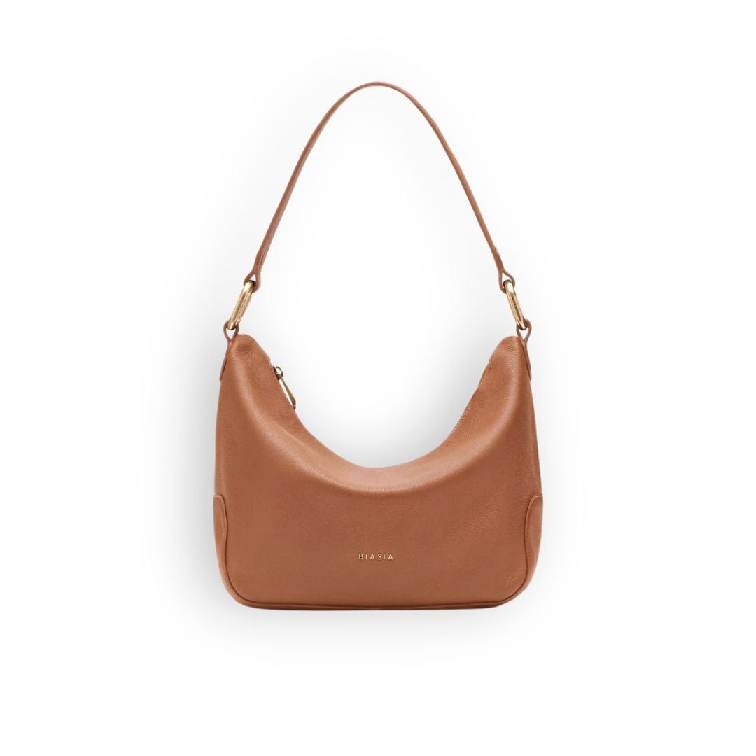 Voorkant van de Biasia leren schoudertas in cognac #kleur_cognac