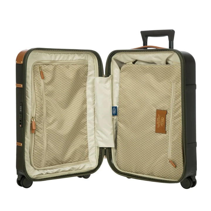 Binnenkant van de Bric's Bellagio handbagage in het olijf #kleur_olijf