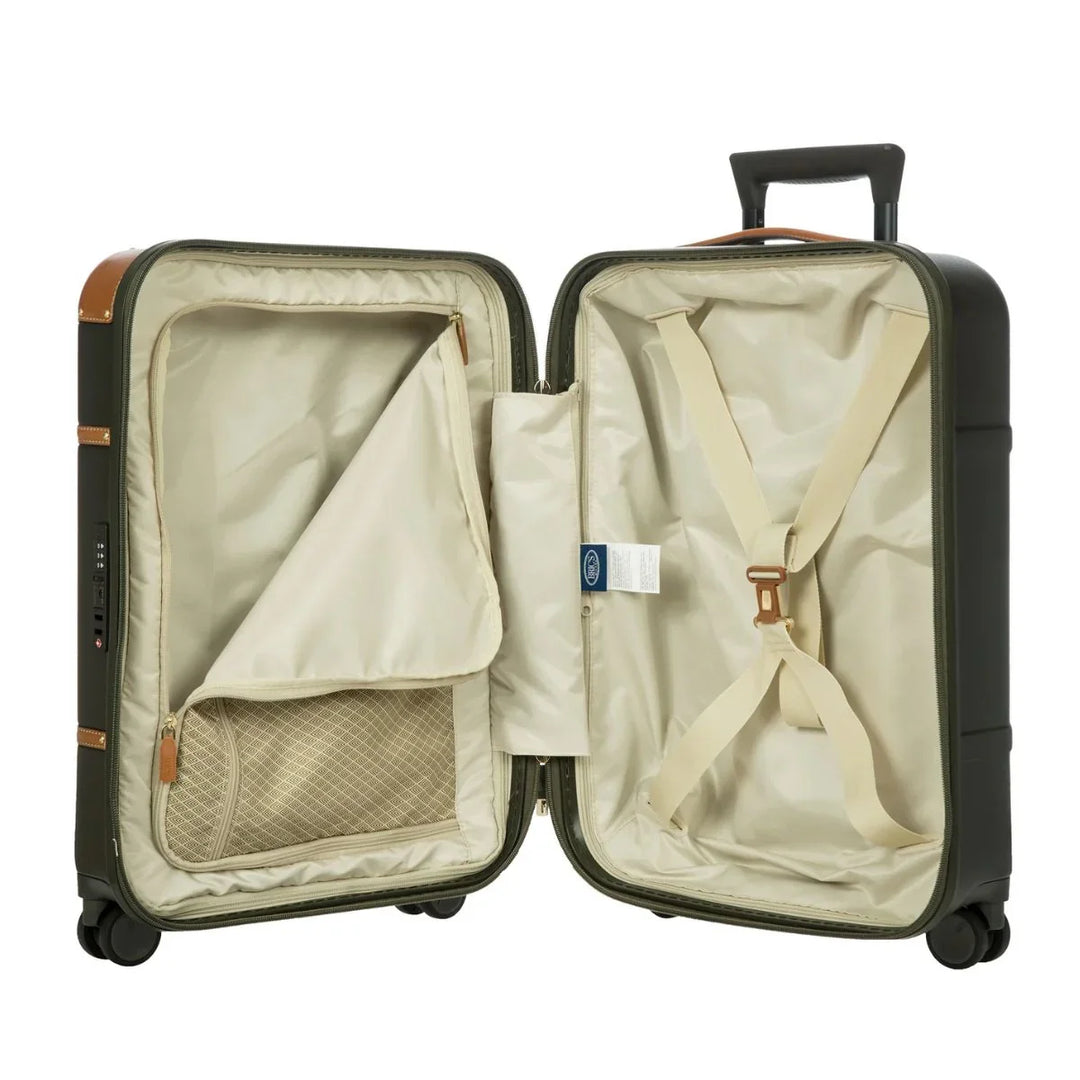 Binnenkant van de Bric's Bellagio handbagage in het olijf #kleur_olijf