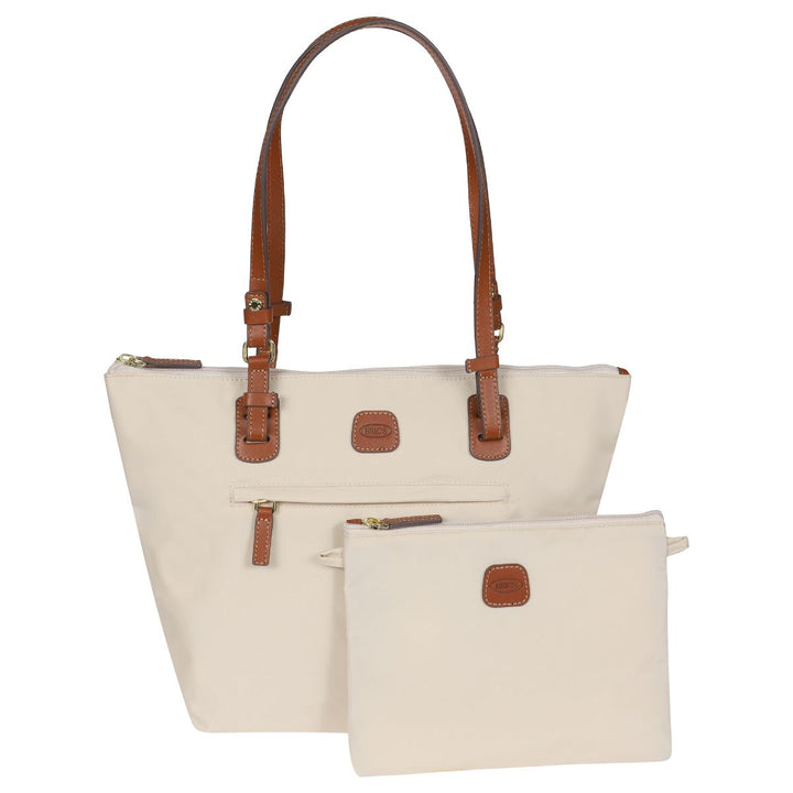 Voorkant samen met kleine binnentasje van de Bric's 45071 middelmaat shopper beige #kleur_beige