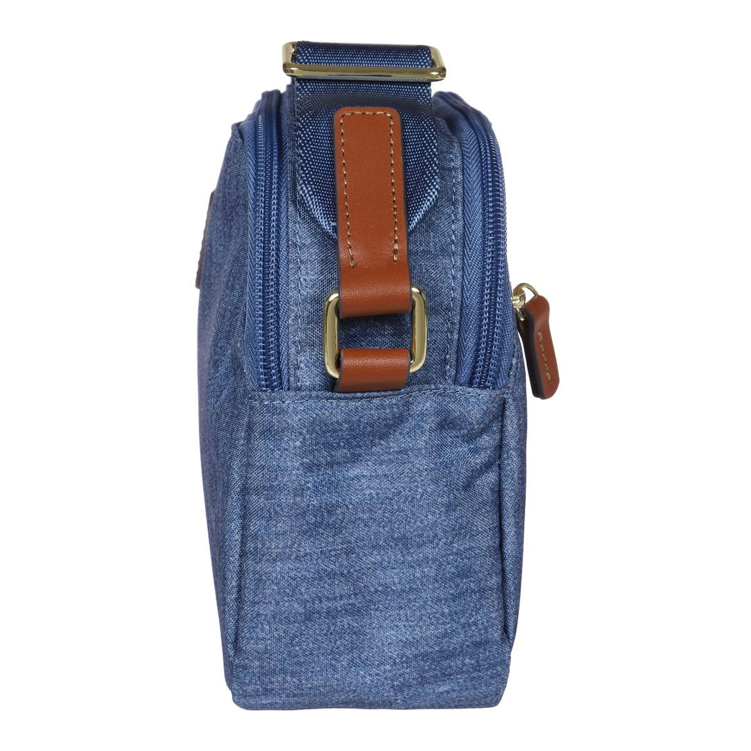 Zijkant van de 45085 X-collection crossbody tas jeans #kleur_jeans