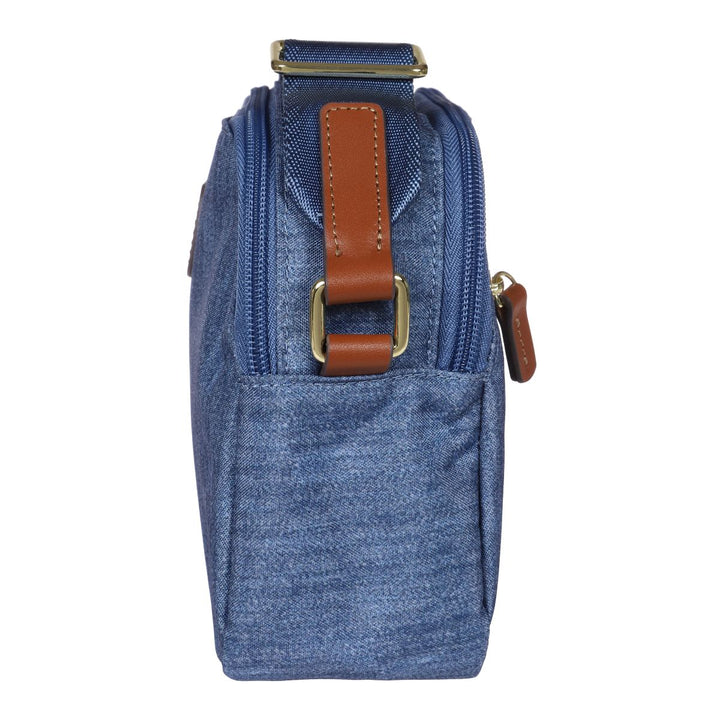 Zijkant van de 45085 X-collection crossbody tas jeans #kleur_jeans