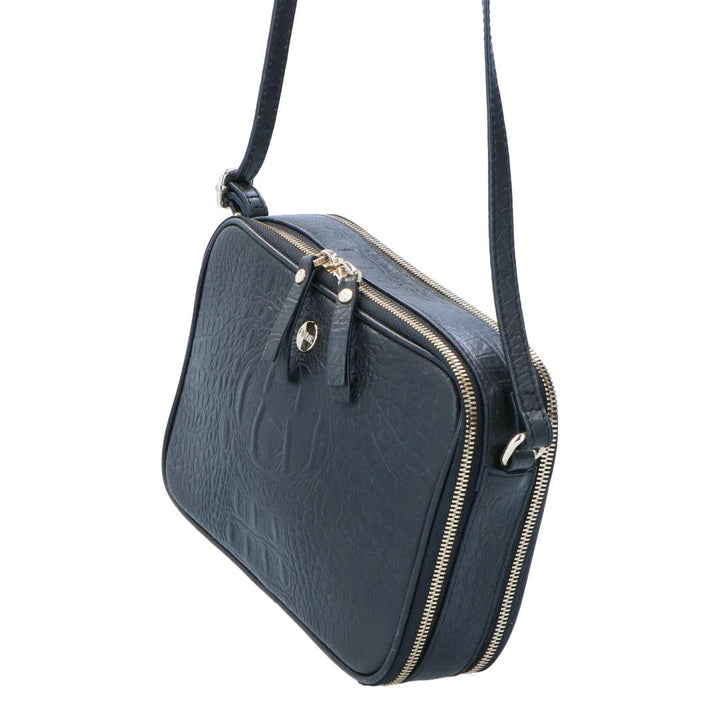 Voorzijde Fmme croco print crosbody tas zwart #kleur_zwart