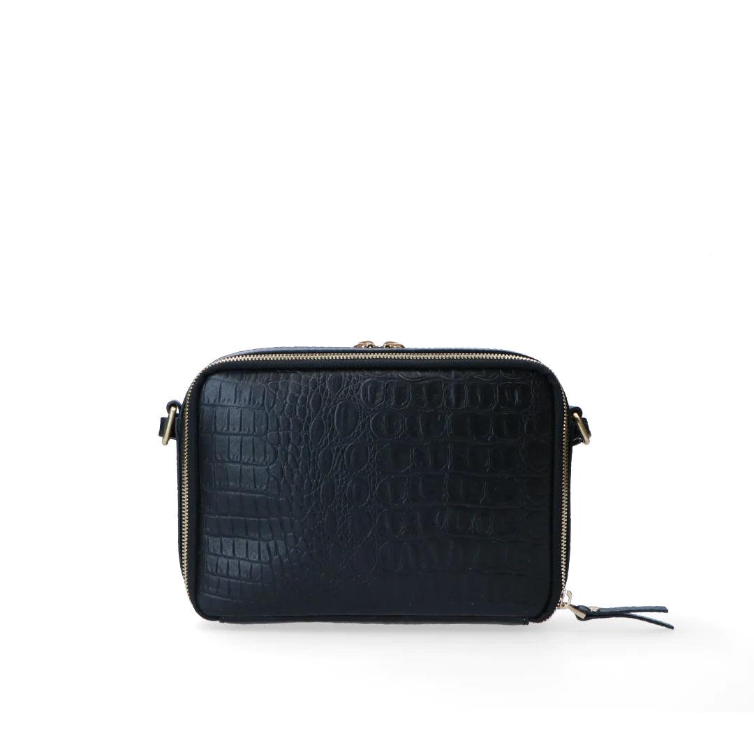 Achterkant Fmme croco print crosbody tas zwart #kleur_zwart