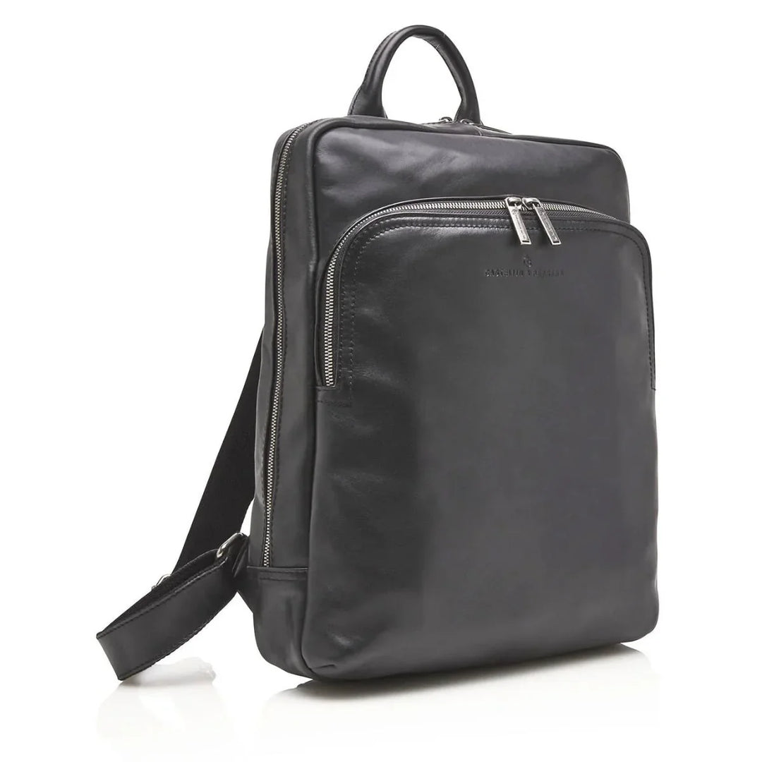 Voorzijde van de Castelijn & beerens Firenze leren laptop rugzak zwart #kleur_zwart