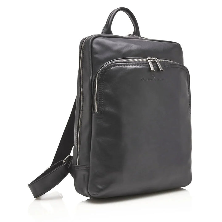 Voorzijde van de Castelijn & beerens Firenze leren laptop rugzak zwart #kleur_zwart