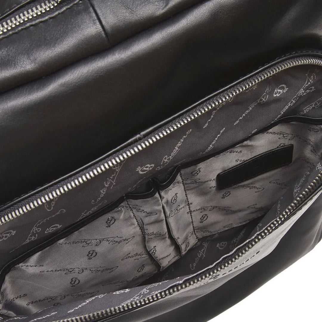 Binnenkant voorvak van de Castelijn & beerens Firenze leren laptop rugzak zwart #kleur_zwart