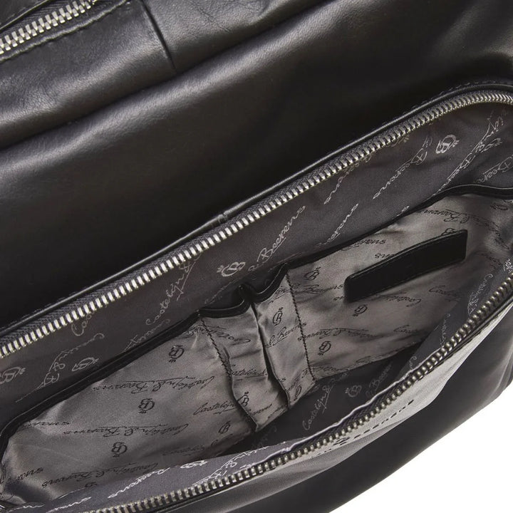 Binnenkant voorvak van de Castelijn & beerens Firenze leren laptop rugzak zwart #kleur_zwart