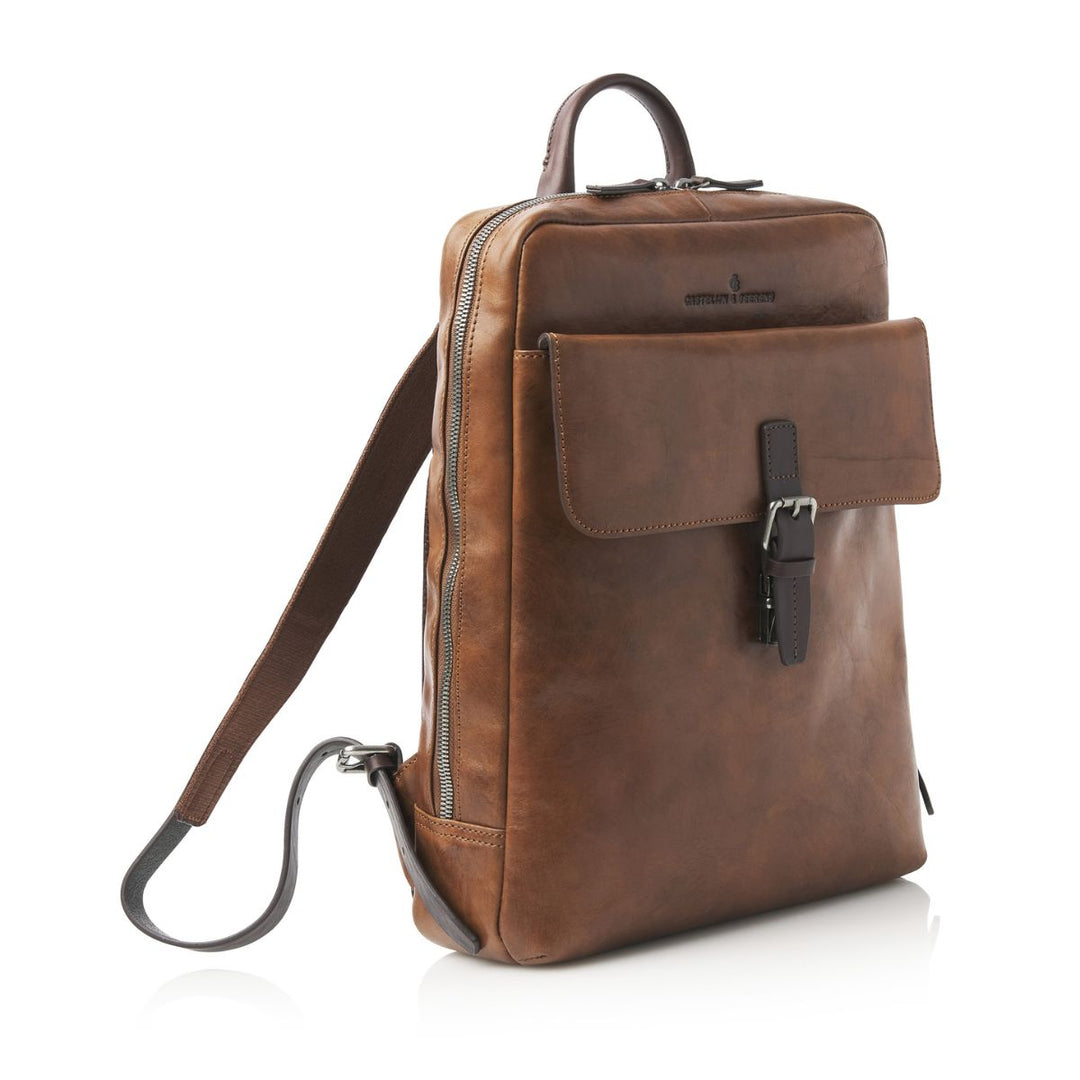 Voorzijde van de Castelijn en Beeernes laptop rugzak uit de rien collectie in Natural #kleur_natural