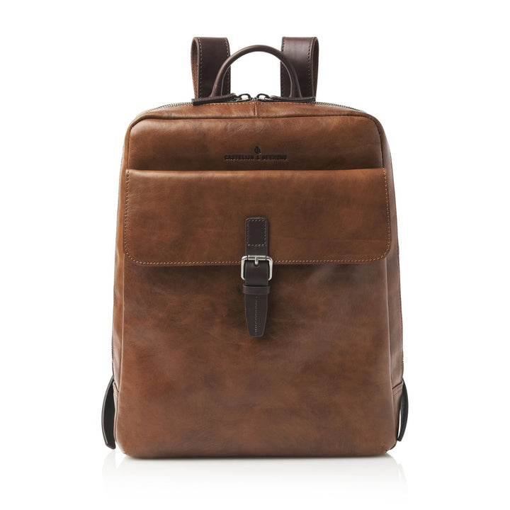 Voorkant van de Castelijn en Beeernes laptop rugzak uit de rien collectie in Natural #kleur_natural