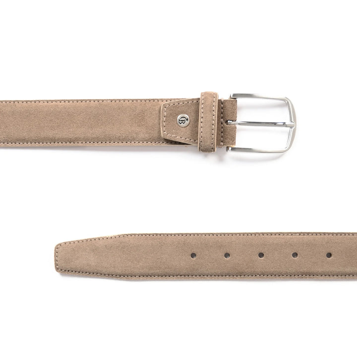 Bovenkant van de Castelijn en Beerens suede riem in het taupe #kleur_taupe