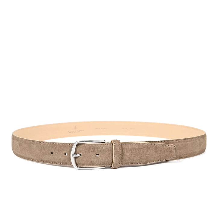 Voorkant van de Castelijn en Beerens suede riem in het taupe #kleur_taupe