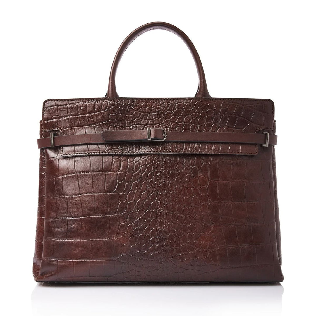 Voorkant van de Castelijn en Beerens Kaat dames werktas in cognac #kleur_croco-cognac