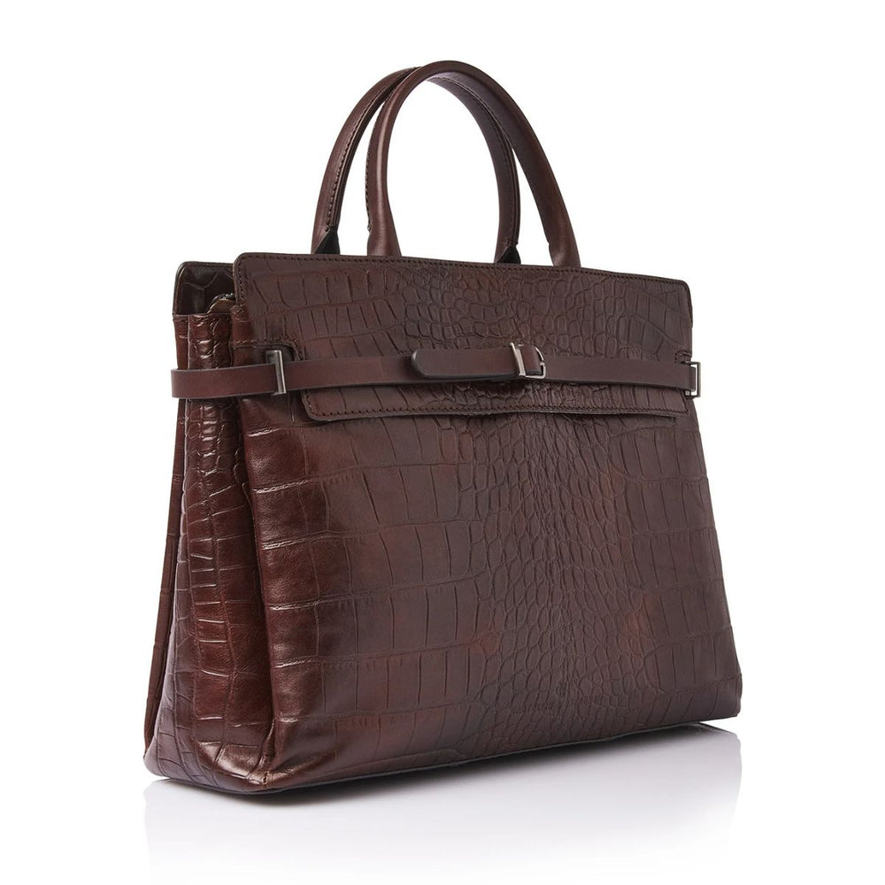 Voorzijde van de Castelijn en Beerens Kaat dames werktas in cognac #kleur_croco-cognac