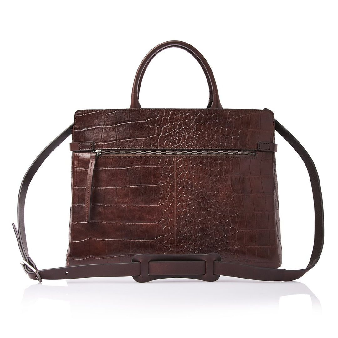 Achterkant van de Castelijn en Beerens Kaat dames werktas in cognac #kleur_croco-cognac