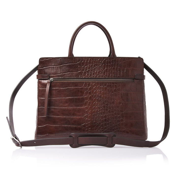 Achterkant van de Castelijn en Beerens Kaat dames werktas in cognac #kleur_croco-cognac