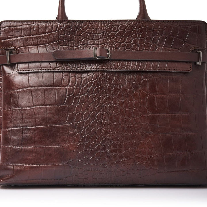 Voorkant van de Castelijn en Beerens Kaat dames werktas in cognac #kleur_croco-cognac