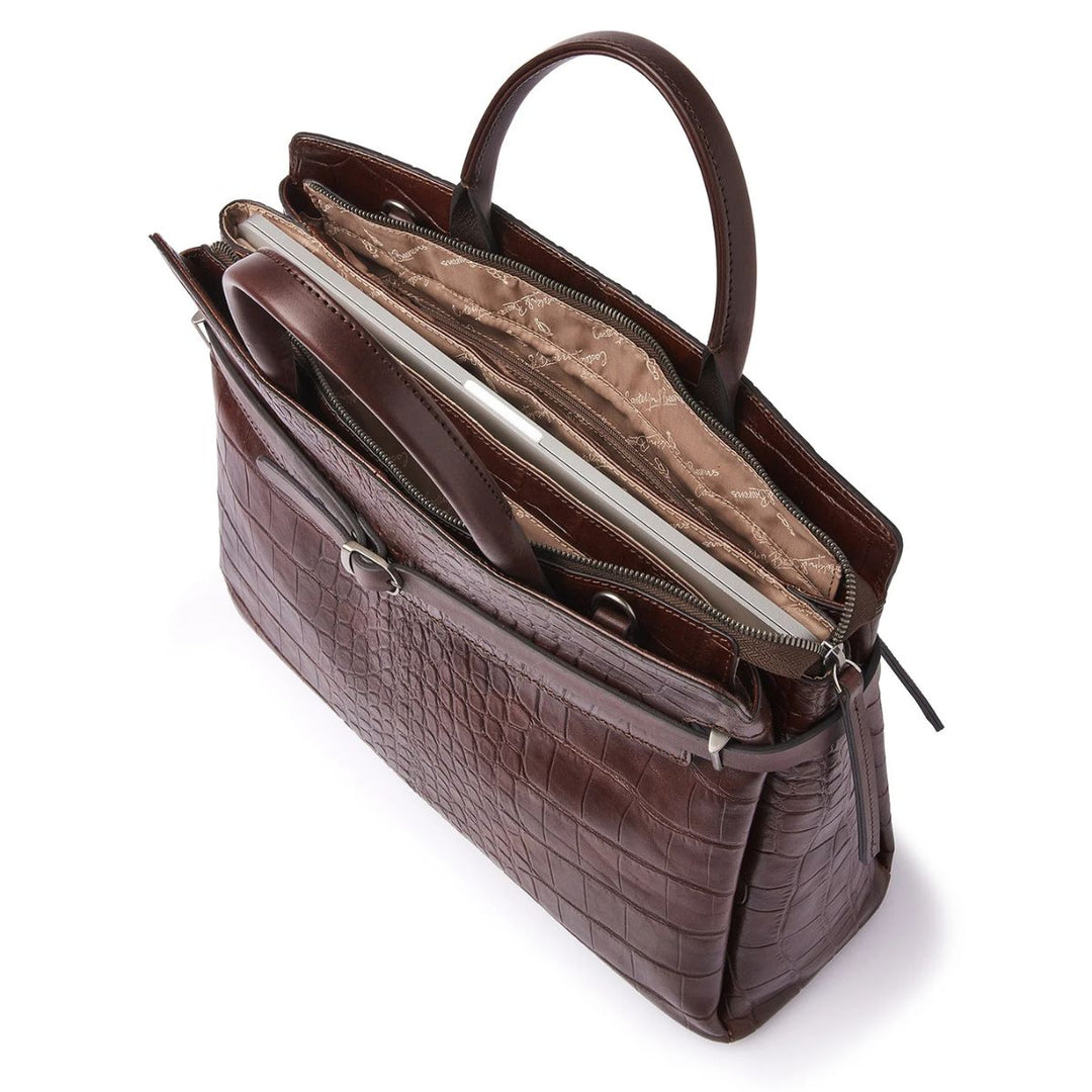 Binnenkant van de Castelijn en Beerens Kaat dames werktas in cognac #kleur_croco-cognac