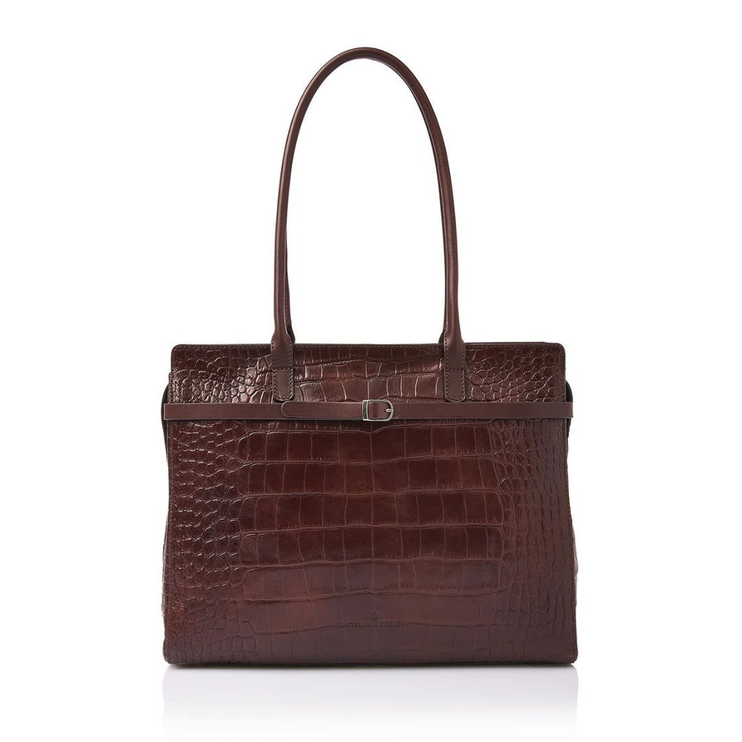 Voorkant van de Castelijn en Beerens Tess dames werktas in croco cognac #kleur_croco-cognac