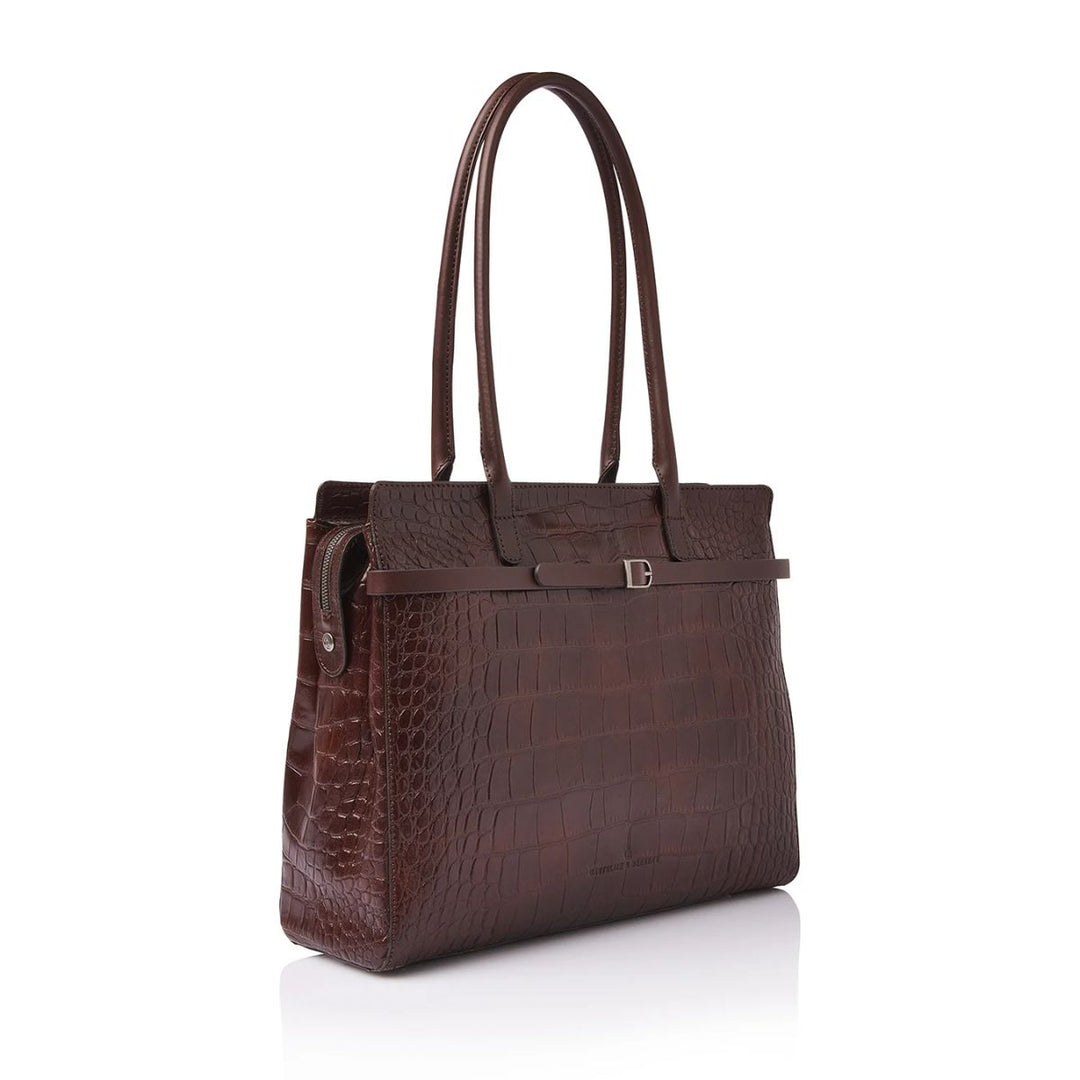 Voorzijde van de Castelijn en Beerens Tess dames werktas in croco cognac #kleur_croco-cognac
