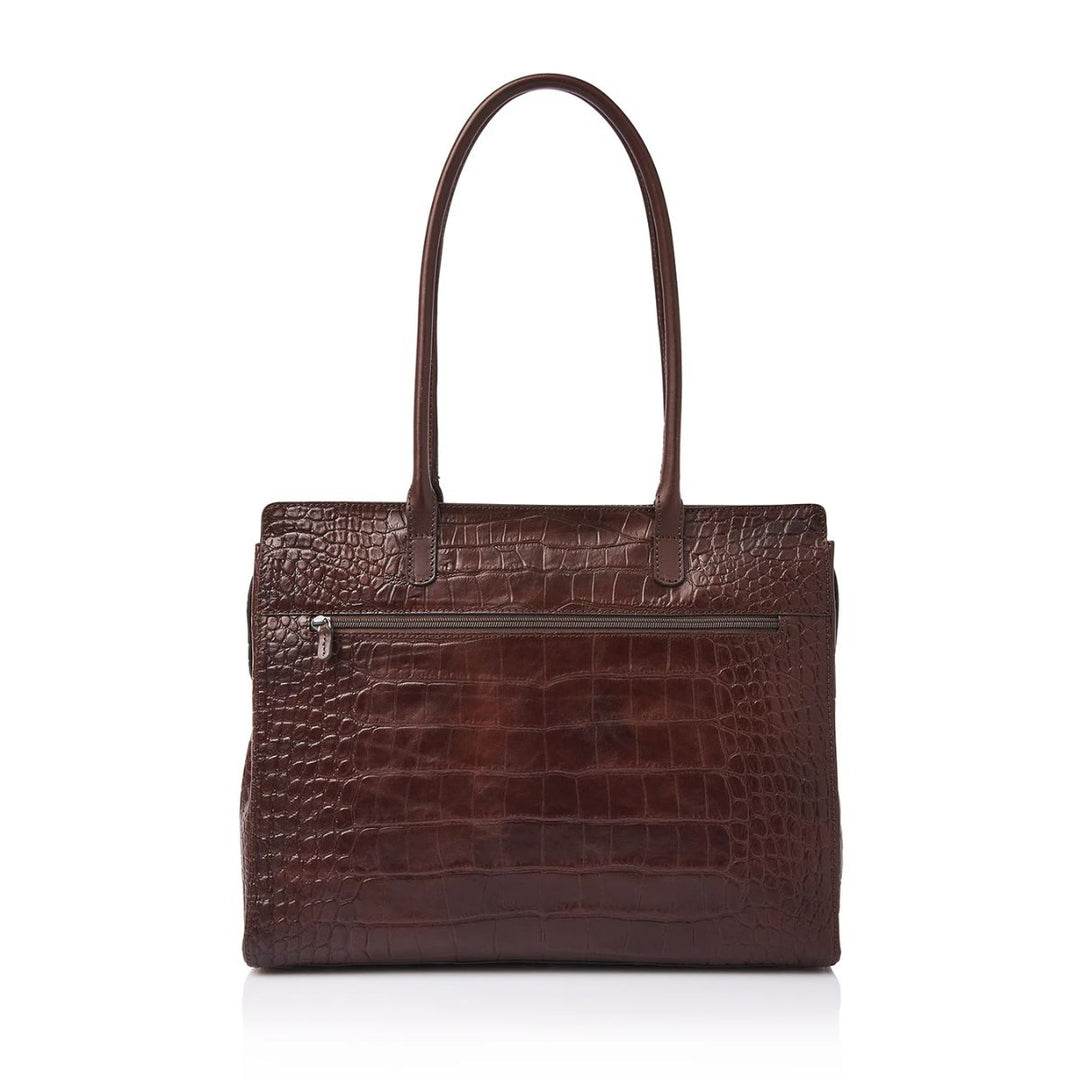 Achterkant van de Castelijn en Beerens Tess dames werktas in croco cognac #kleur_croco-cognac
