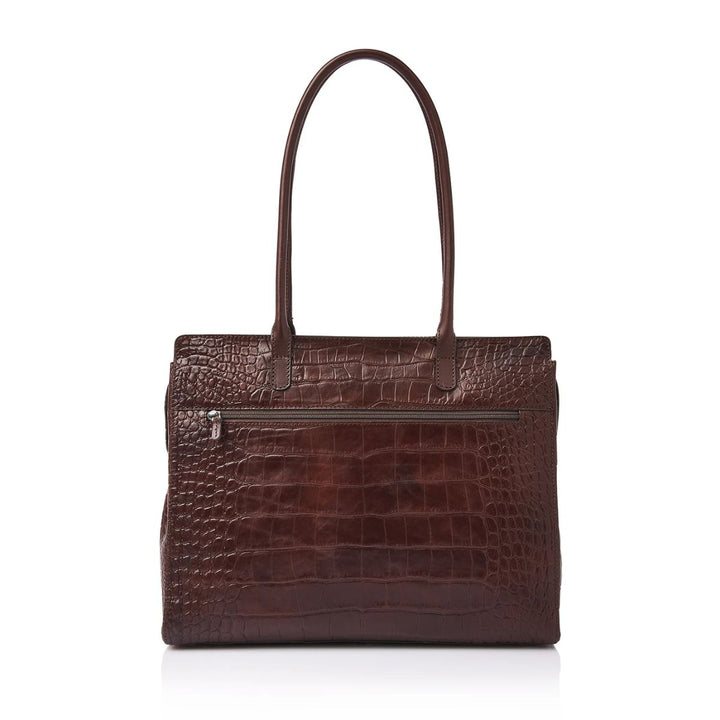 Achterkant van de Castelijn en Beerens Tess dames werktas in croco cognac #kleur_croco-cognac